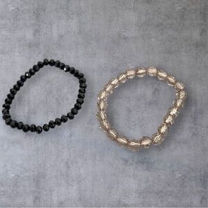 Set of 2 stretchy bracelet Black & gray faux crystals